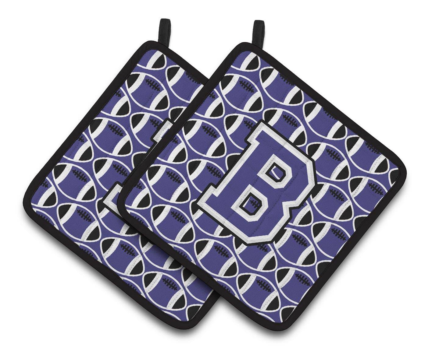 Letter B Football Purple and White Pair of Pot Holders CJ1068-BPTHD - the-store.com