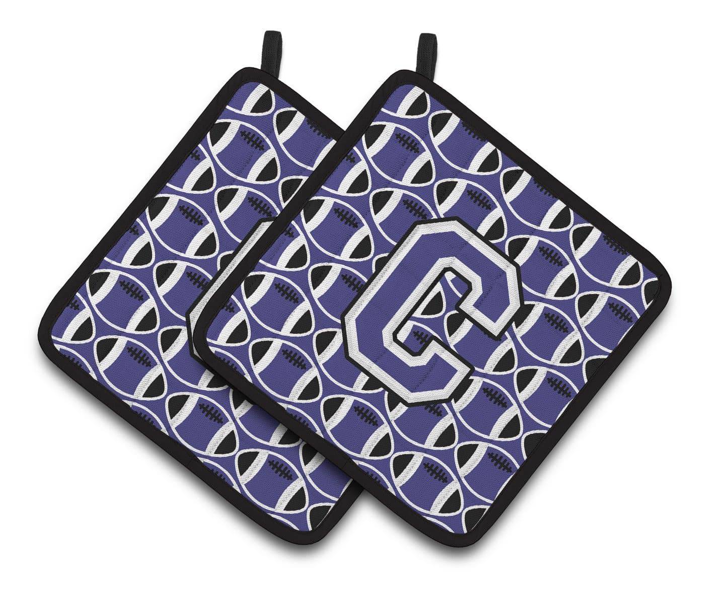 Letter C Football Purple and White Pair of Pot Holders CJ1068-CPTHD - the-store.com
