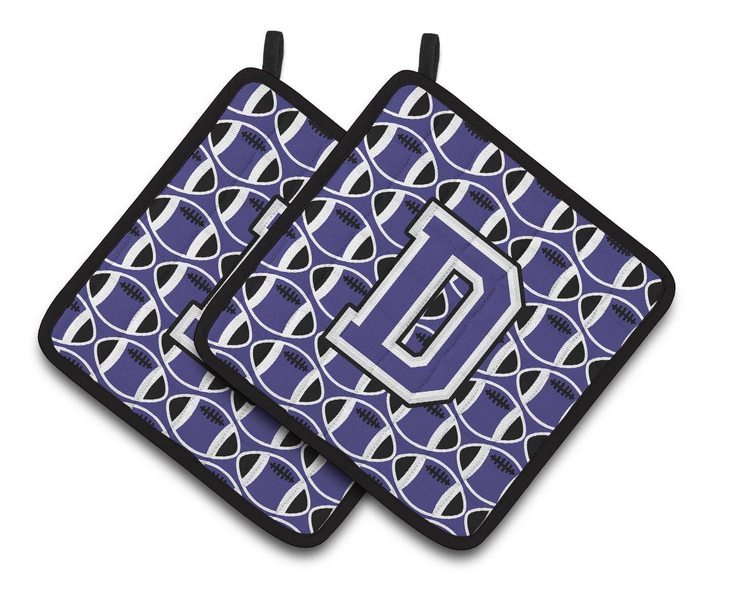 Letter D Football Purple and White Pair of Pot Holders CJ1068-DPTHD - the-store.com