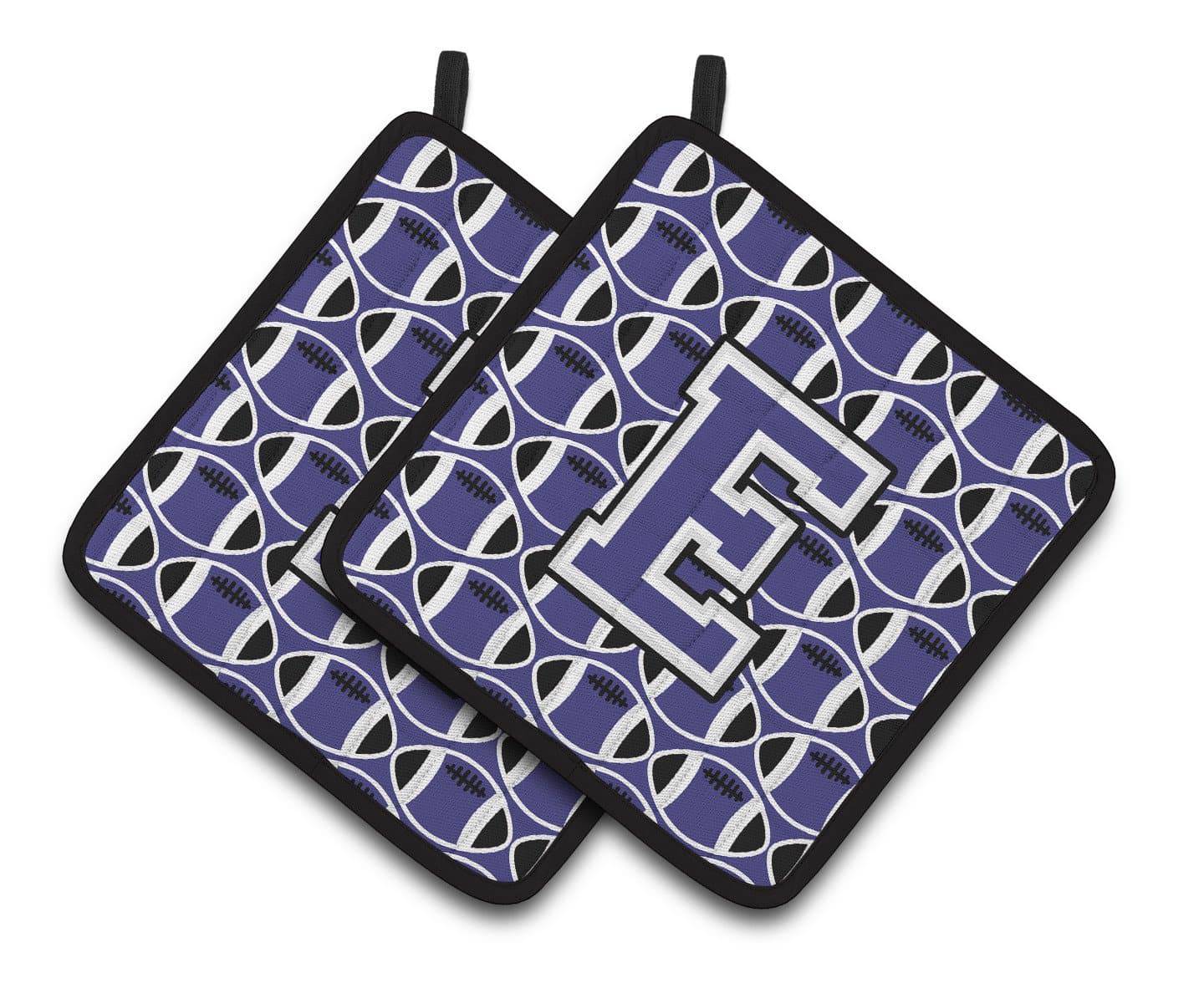 Letter E Football Purple and White Pair of Pot Holders CJ1068-EPTHD - the-store.com