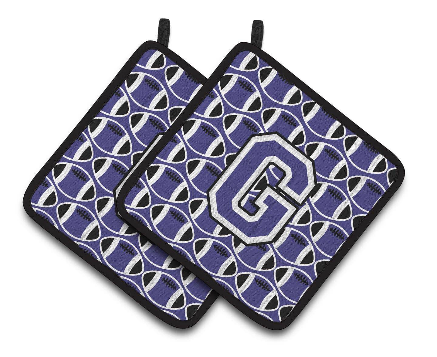 Letter G Football Purple and White Pair of Pot Holders CJ1068-GPTHD - the-store.com