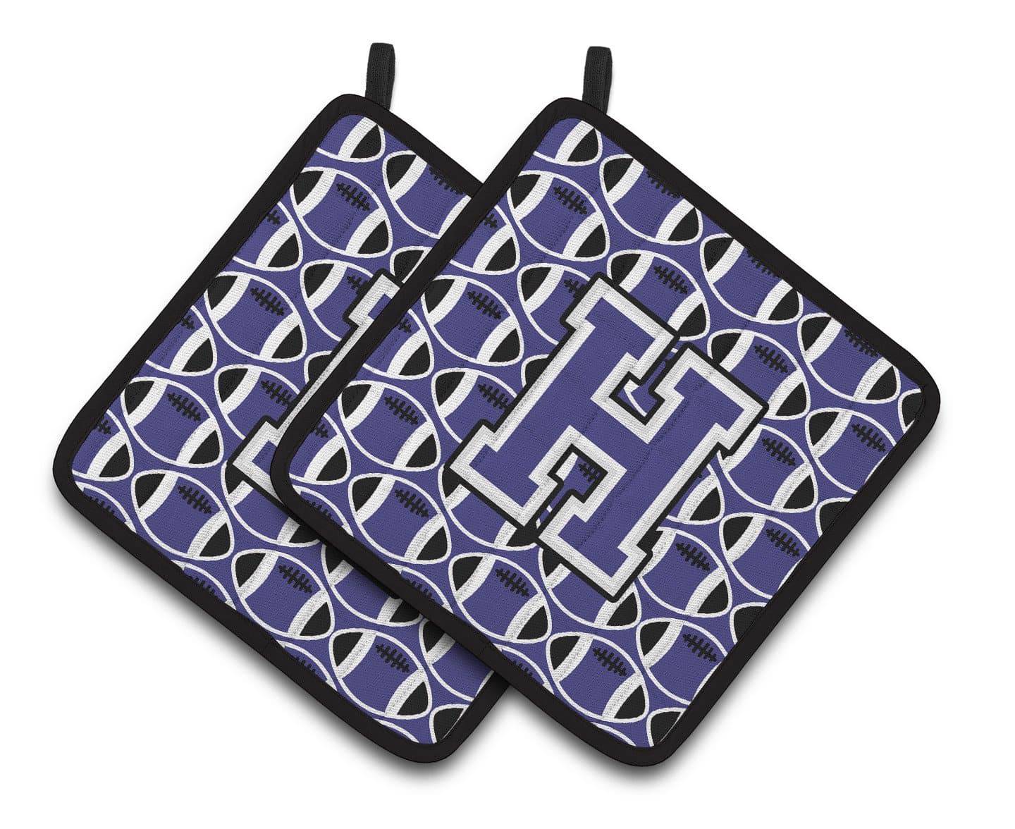 Letter H Football Purple and White Pair of Pot Holders CJ1068-HPTHD - the-store.com