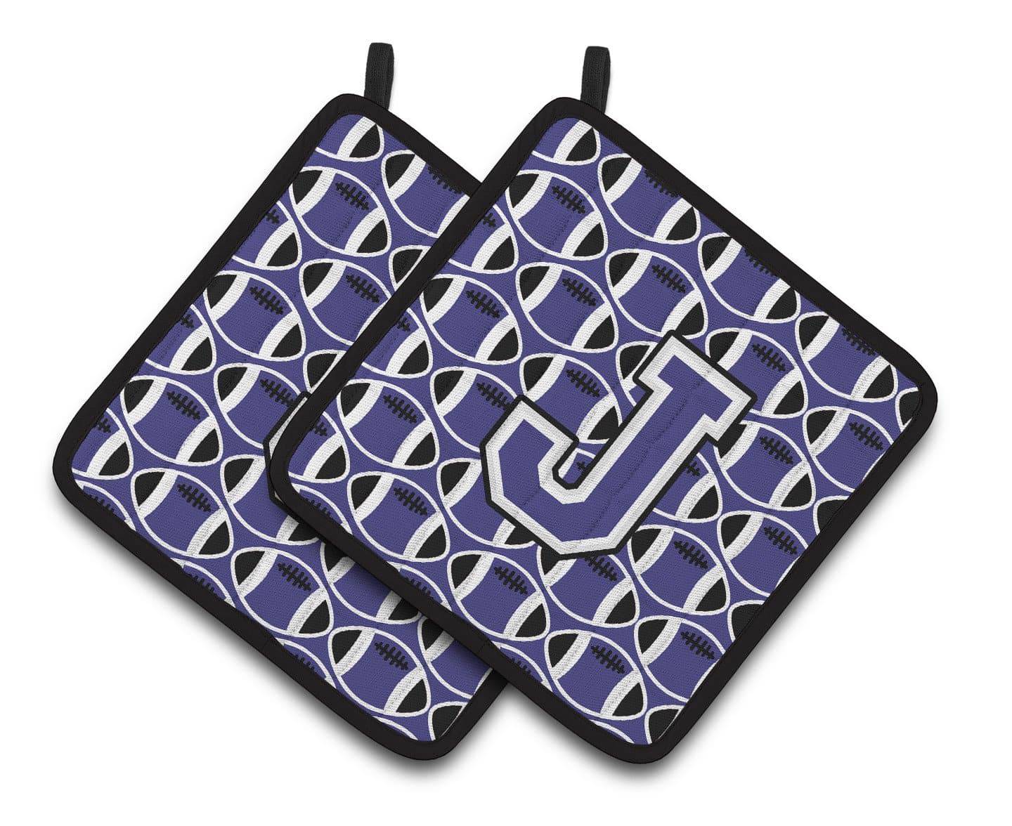Letter J Football Purple and White Pair of Pot Holders CJ1068-JPTHD - the-store.com