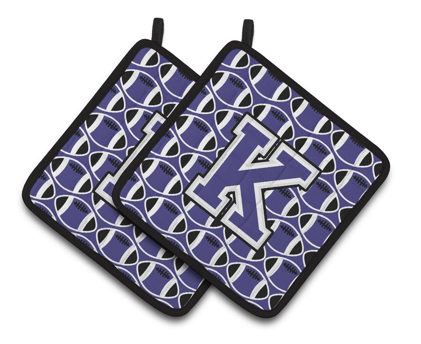 Letter K Football Purple and White Pair of Pot Holders CJ1068-KPTHD - the-store.com