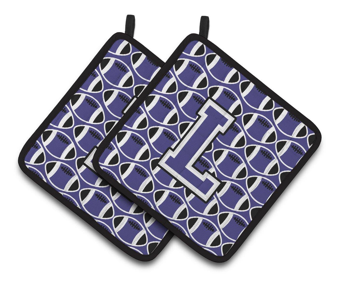 Letter L Football Purple and White Pair of Pot Holders CJ1068-LPTHD - the-store.com