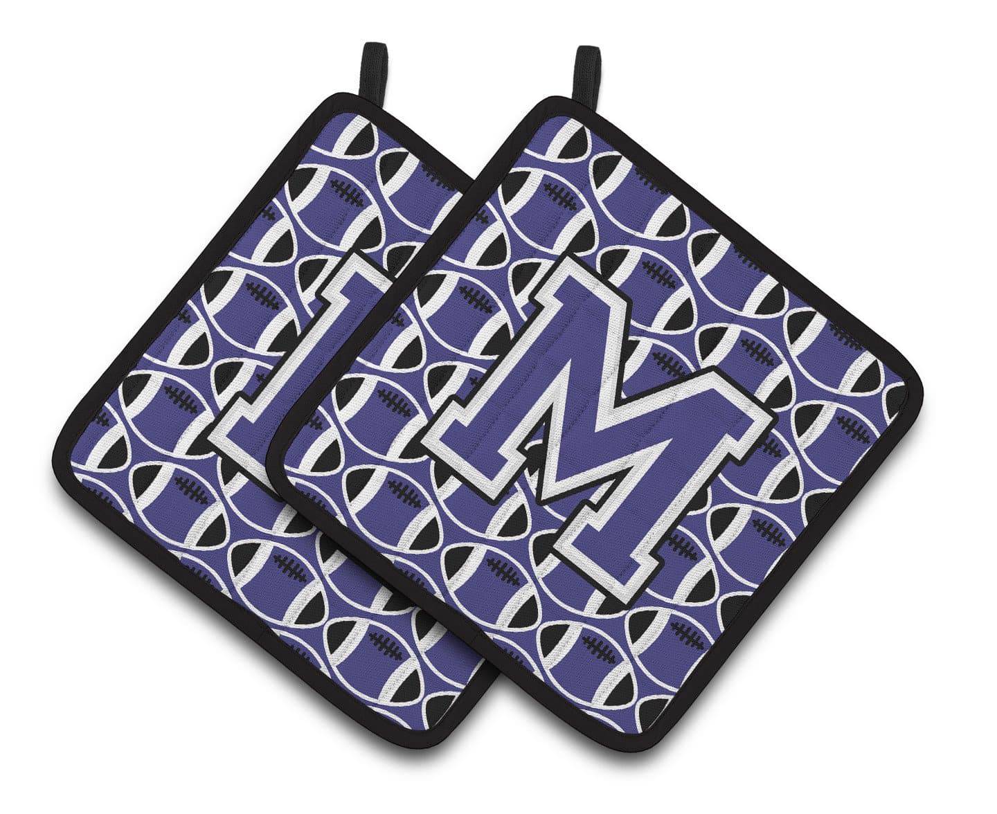 Letter M Football Purple and White Pair of Pot Holders CJ1068-MPTHD - the-store.com