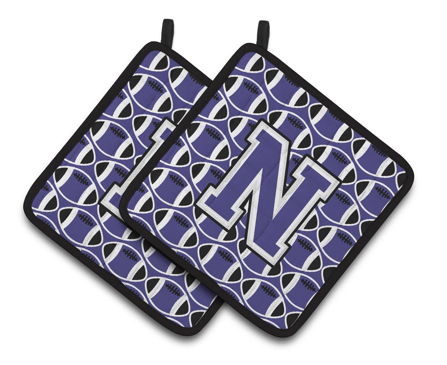Letter N Football Purple and White Pair of Pot Holders CJ1068-NPTHD - the-store.com