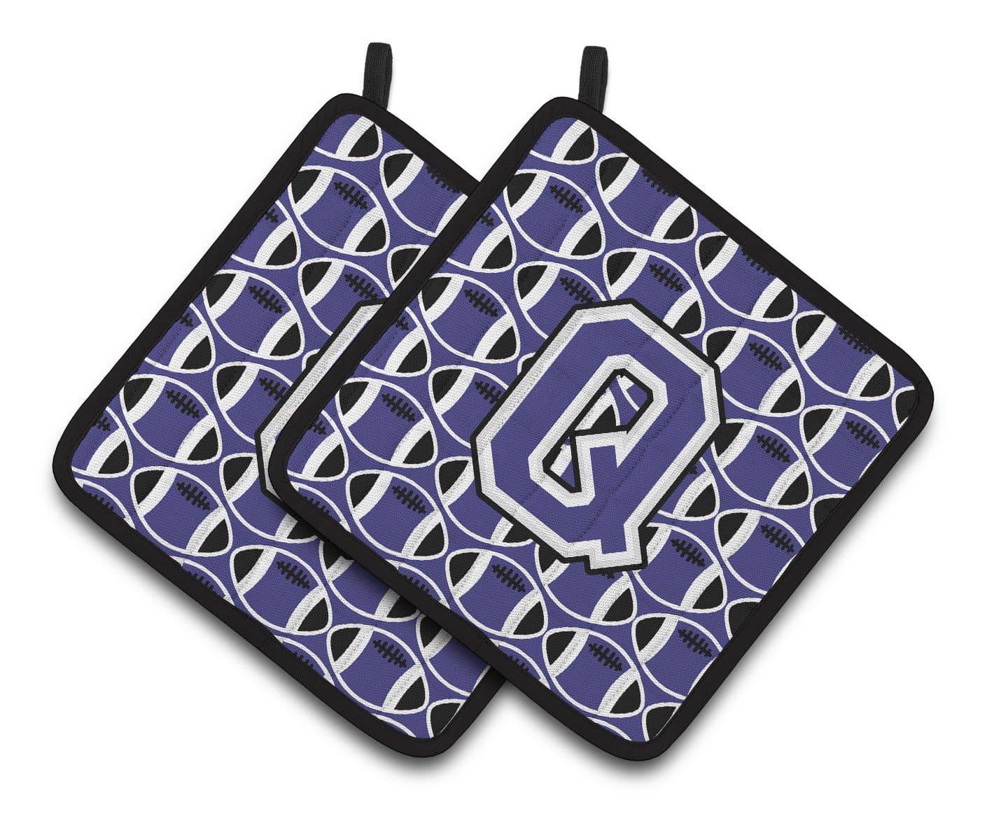Letter Q Football Purple and White Pair of Pot Holders CJ1068-QPTHD - the-store.com