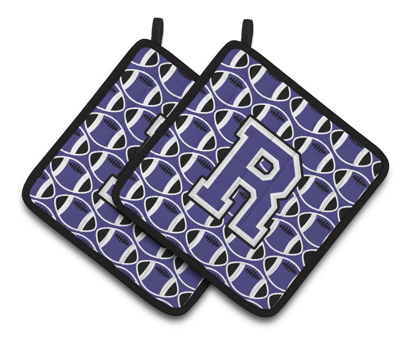 Letter R Football Purple and White Pair of Pot Holders CJ1068-RPTHD - the-store.com