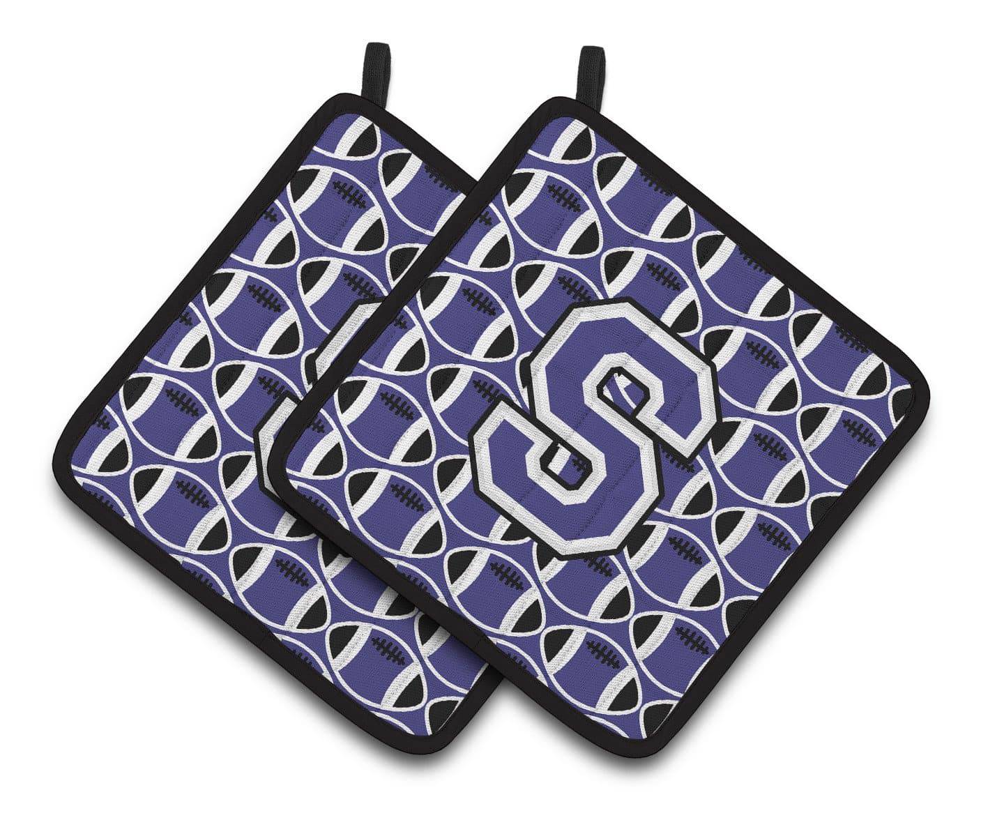 Letter S Football Purple and White Pair of Pot Holders CJ1068-SPTHD - the-store.com