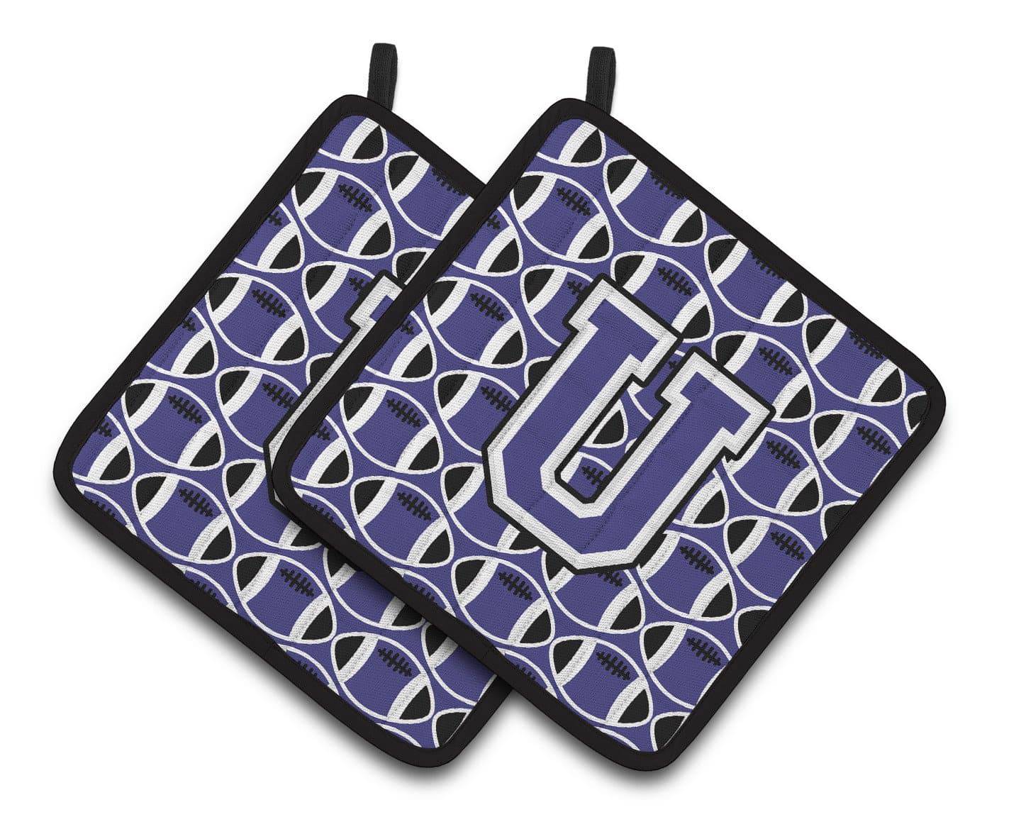 Letter U Football Purple and White Pair of Pot Holders CJ1068-UPTHD - the-store.com