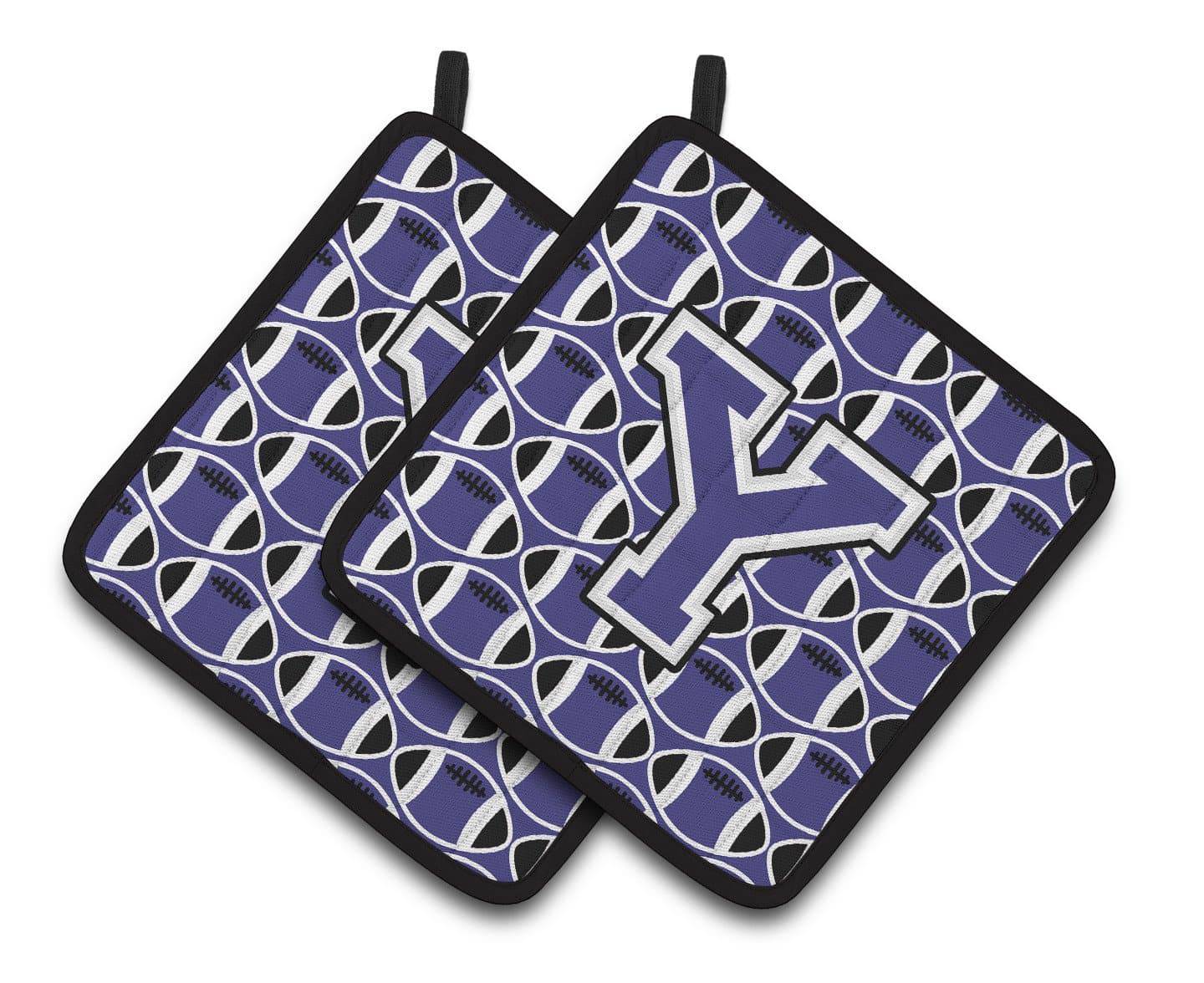 Letter Y Football Purple and White Pair of Pot Holders CJ1068-YPTHD - the-store.com