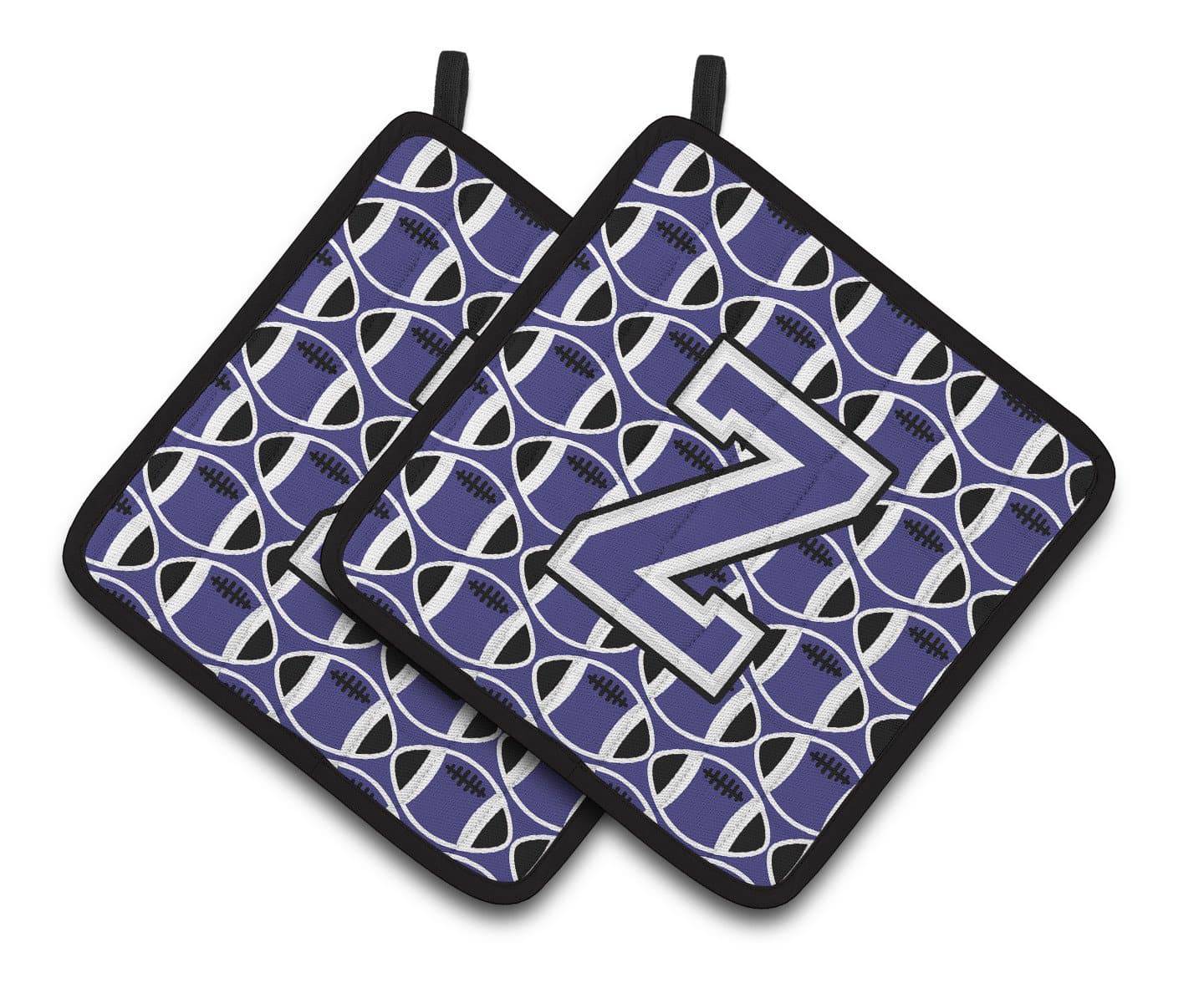 Letter Z Football Purple and White Pair of Pot Holders CJ1068-ZPTHD - the-store.com