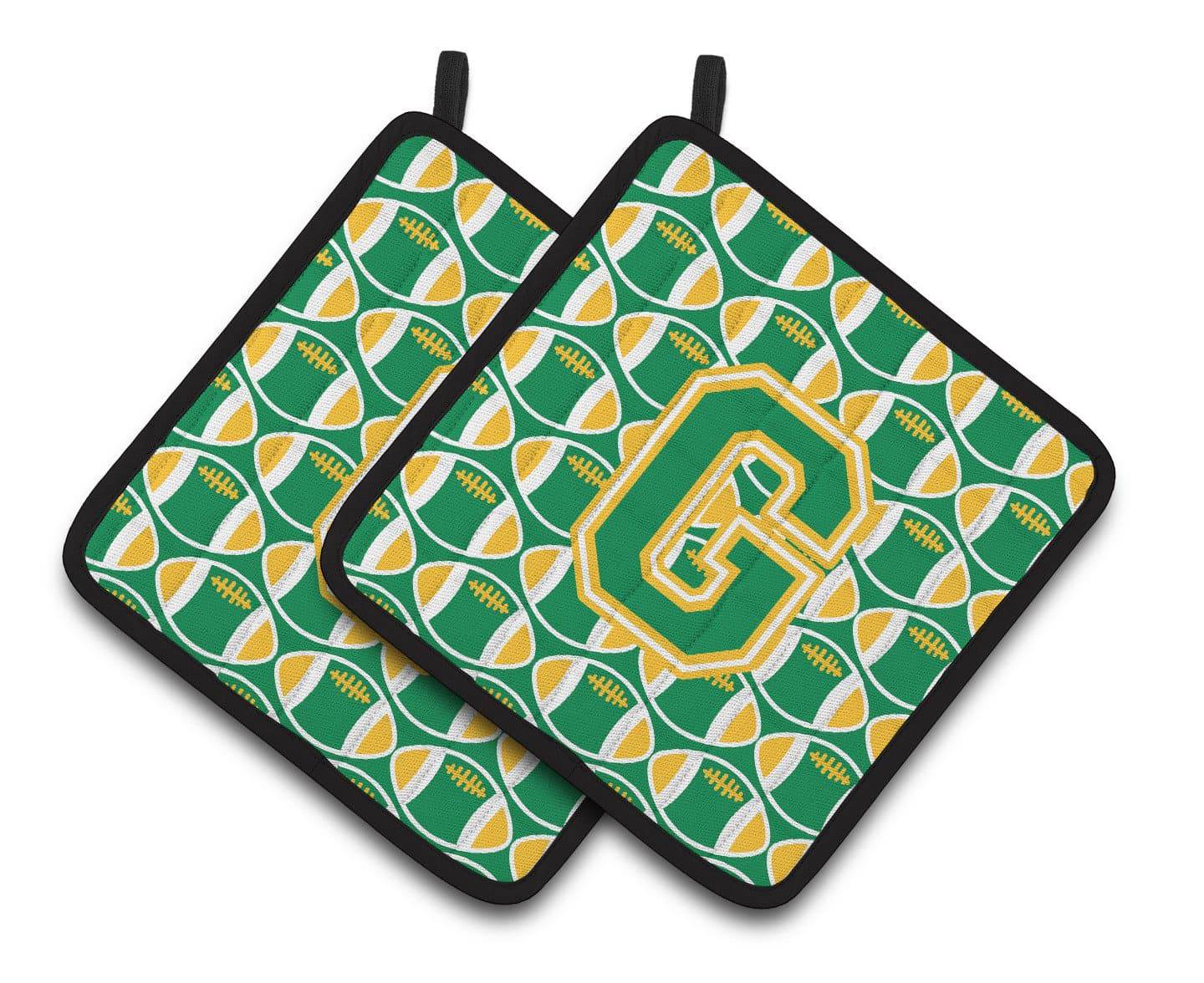 Letter G Football Green and Gold Pair of Pot Holders CJ1069-GPTHD - the-store.com