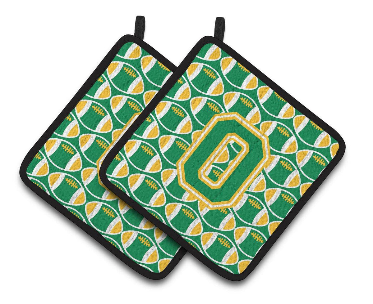 Letter O Football Green and Gold Pair of Pot Holders CJ1069-OPTHD - the-store.com