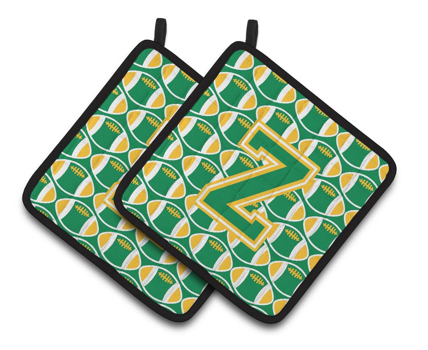 Letter Z Football Green and Gold Pair of Pot Holders CJ1069-ZPTHD - the-store.com