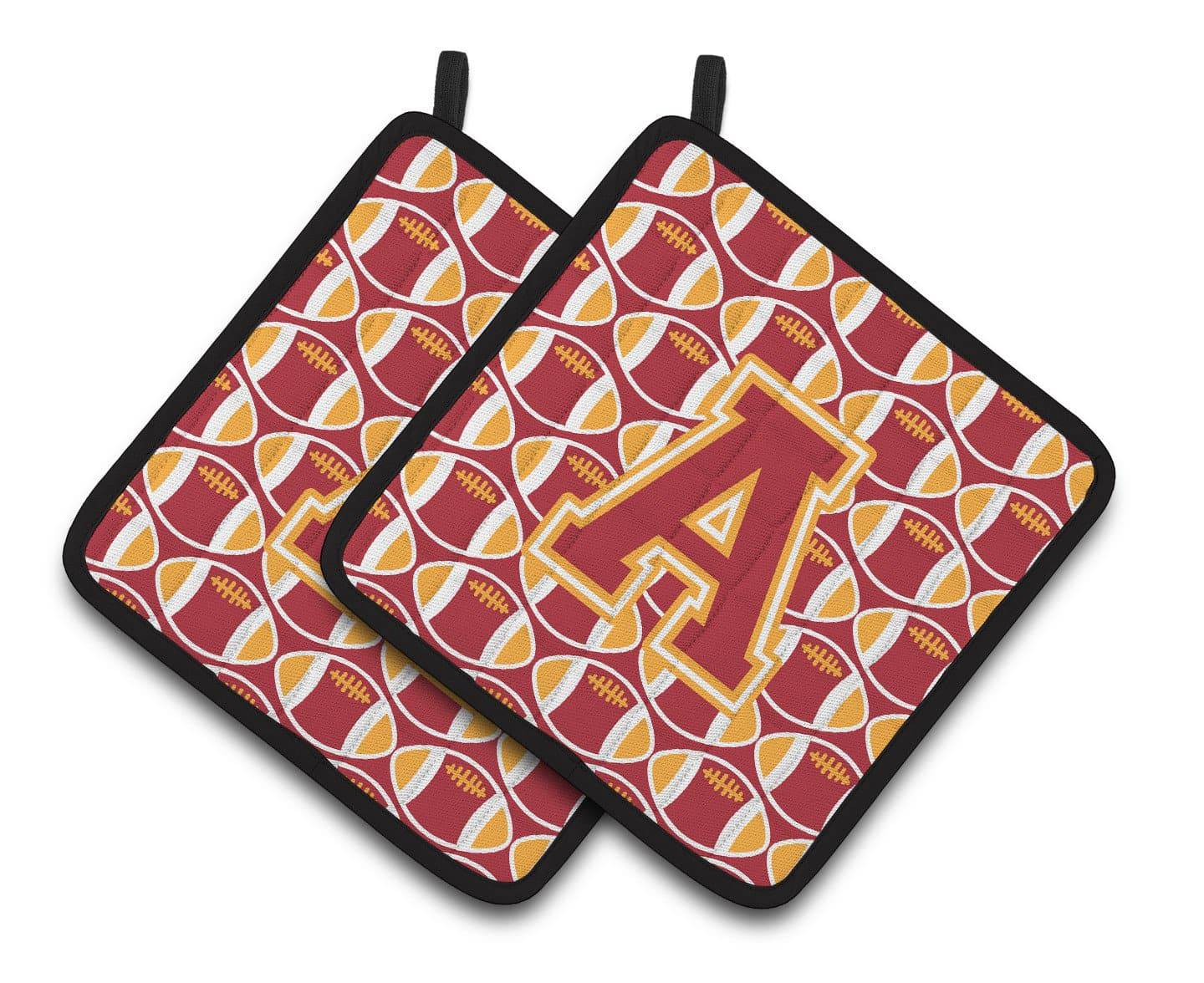 Letter A Football Cardinal and Gold Pair of Pot Holders CJ1070-APTHD - the-store.com