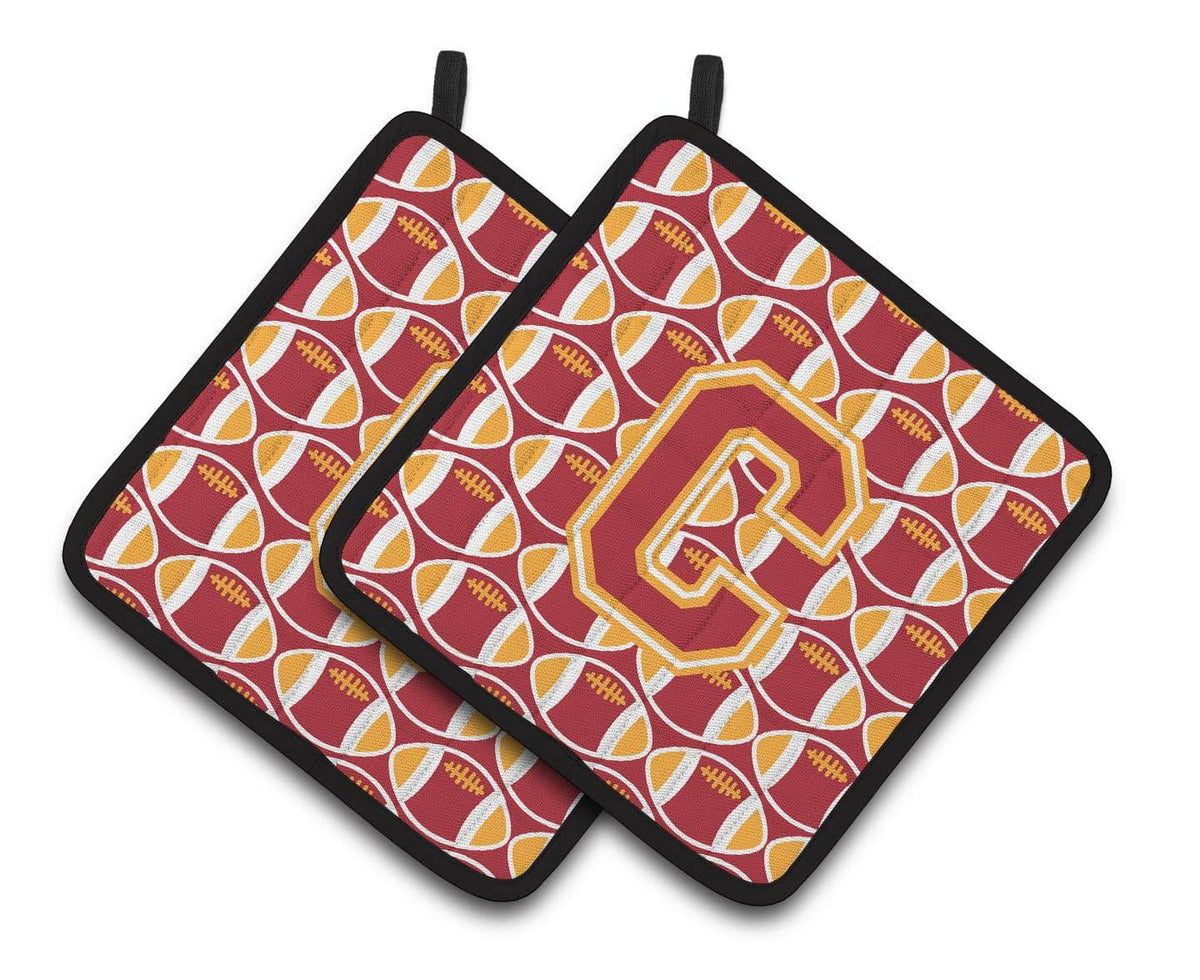 Letter C Football Cardinal and Gold Pair of Pot Holders CJ1070-CPTHD - the-store.com