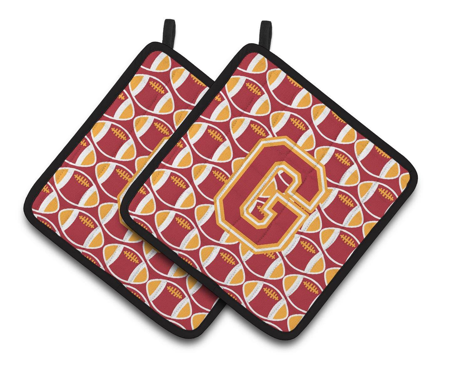 Letter G Football Cardinal and Gold Pair of Pot Holders CJ1070-GPTHD - the-store.com