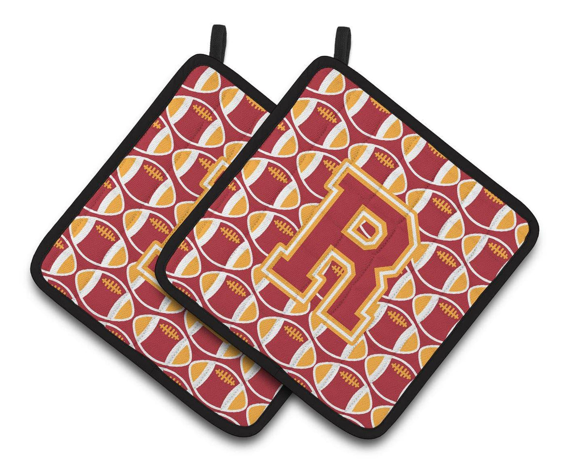 Letter R Football Cardinal and Gold Pair of Pot Holders CJ1070-RPTHD - the-store.com