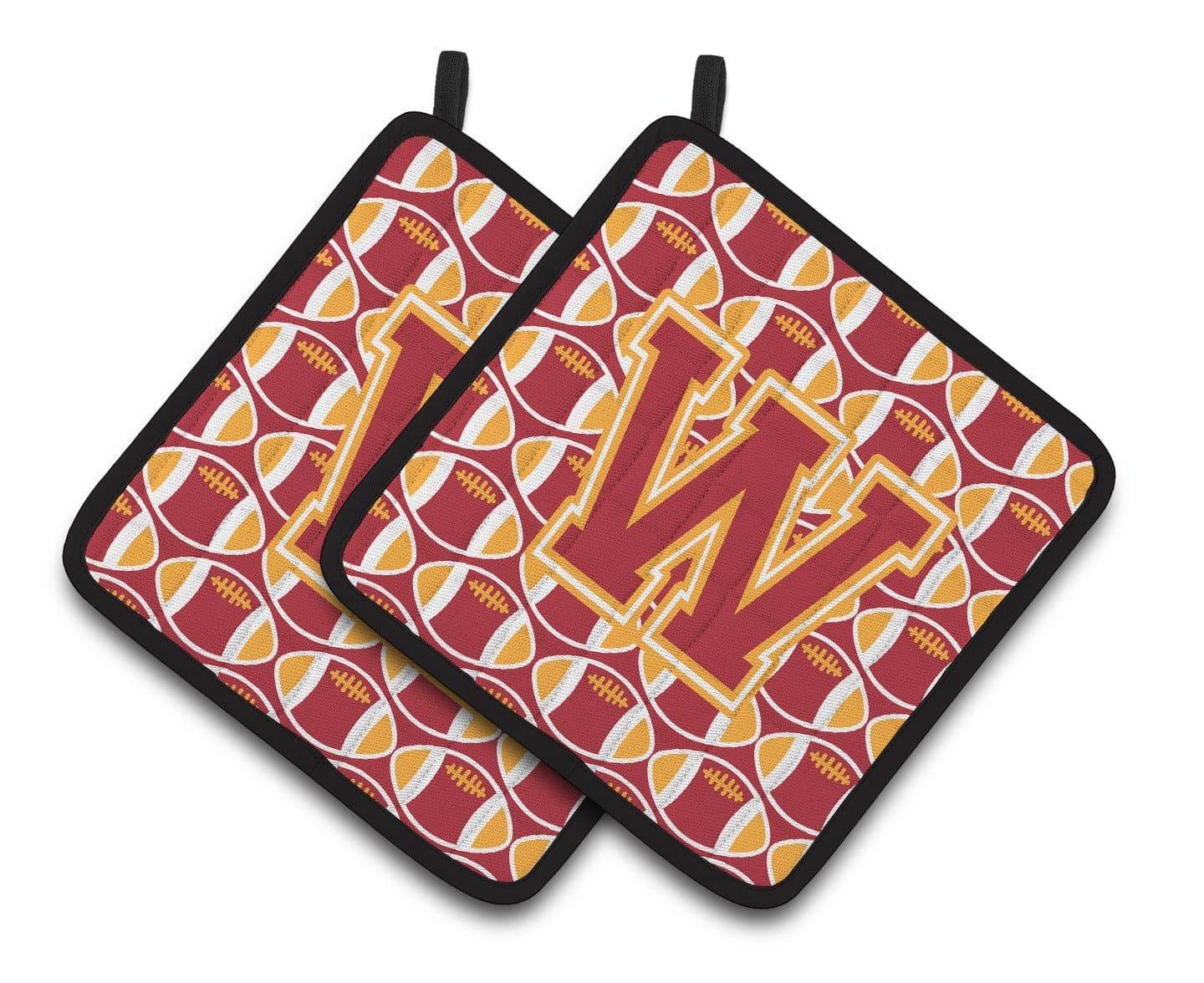 Letter W Football Cardinal and Gold Pair of Pot Holders CJ1070-WPTHD - the-store.com