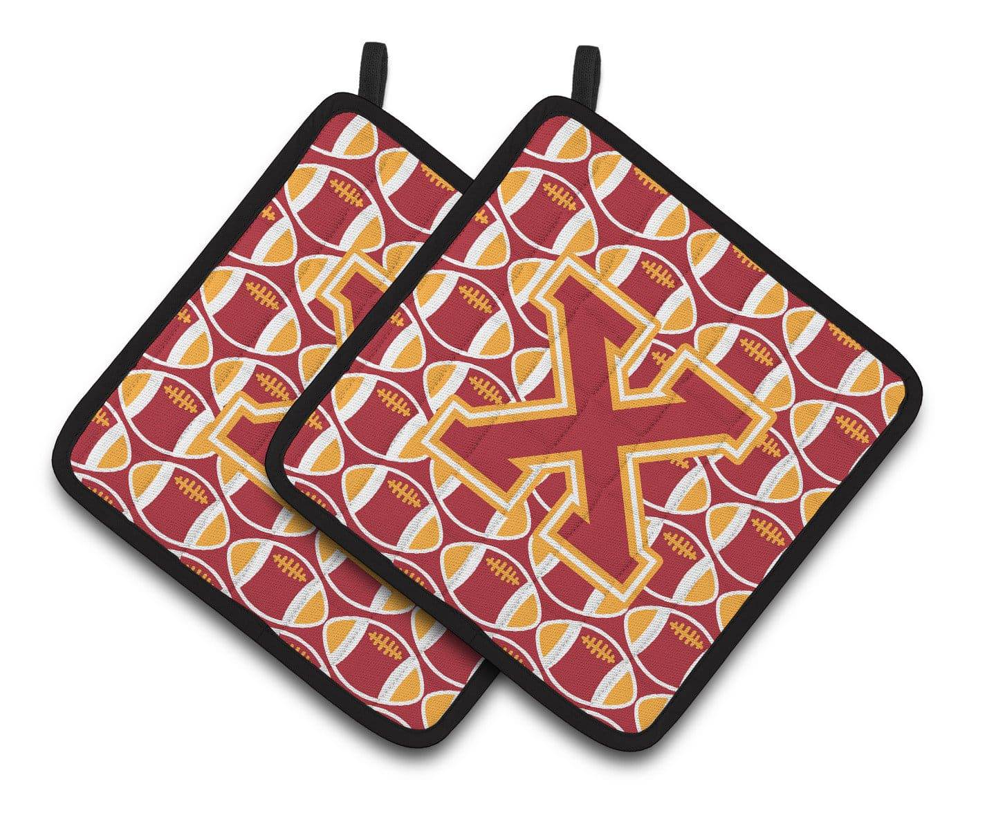 Letter X Football Cardinal and Gold Pair of Pot Holders CJ1070-XPTHD - the-store.com