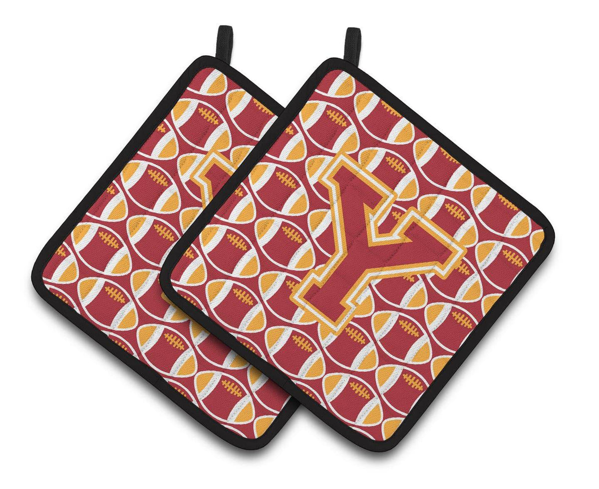Letter Y Football Cardinal and Gold Pair of Pot Holders CJ1070-YPTHD - the-store.com