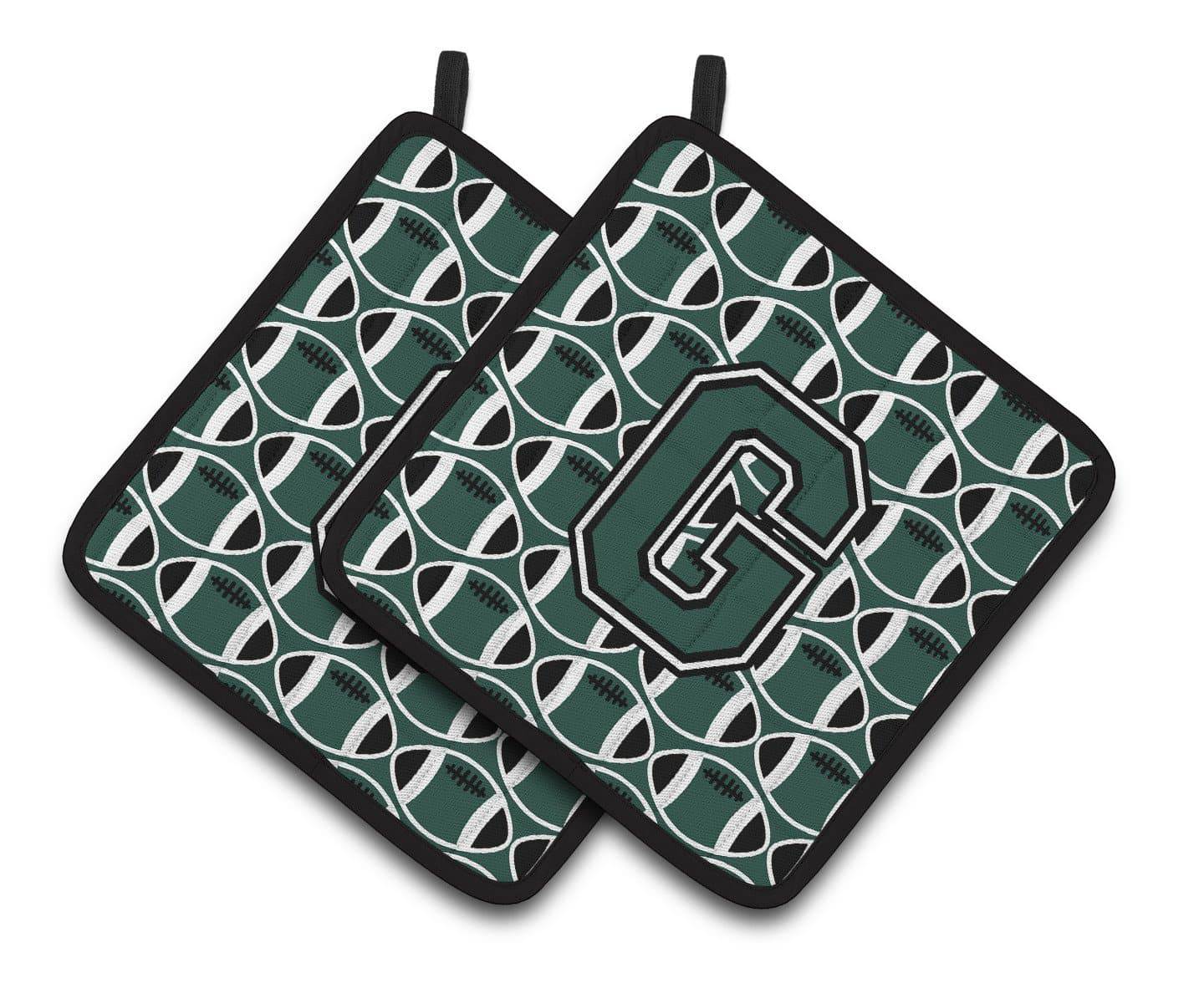 Letter G Football Green and White Pair of Pot Holders CJ1071-GPTHD - the-store.com