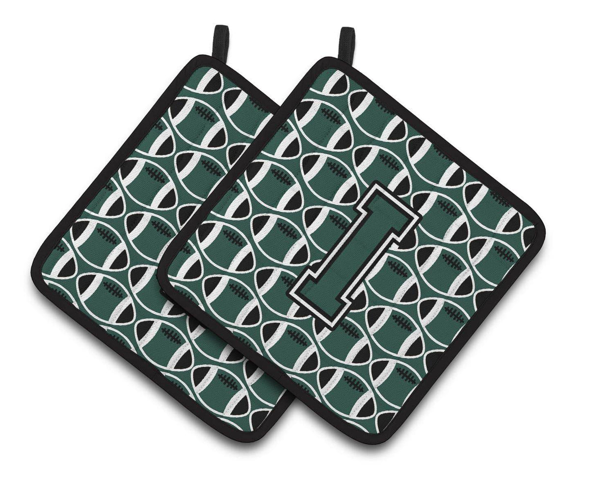 Letter I Football Green and White Pair of Pot Holders CJ1071-IPTHD - the-store.com