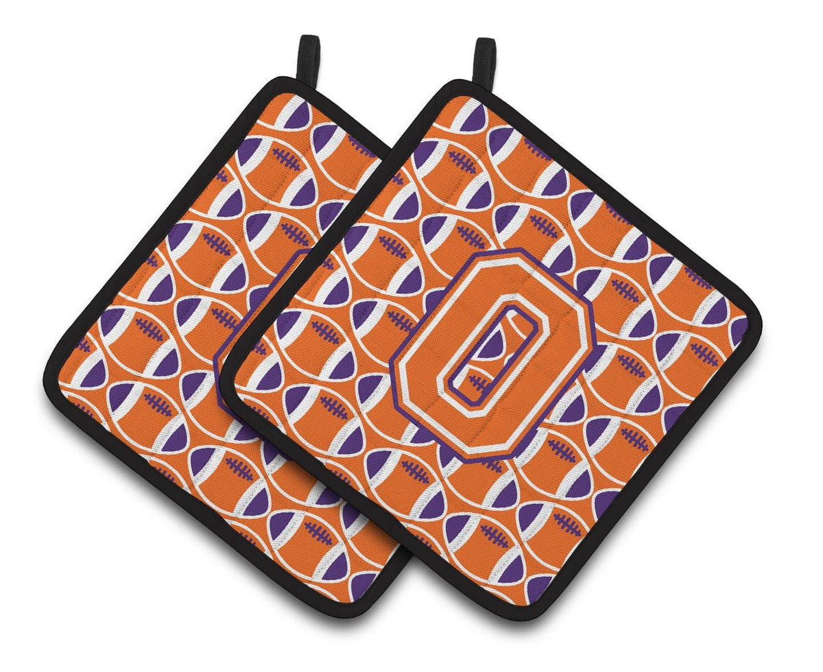 &quot;Letter O Football Orange, White and Regalia Pair of Pot Holders CJ1072-OPTHD&quot; - the-store.com
