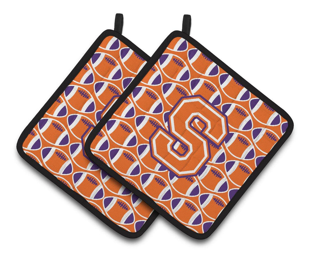 &quot;Letter S Football Orange, White and Regalia Pair of Pot Holders CJ1072-SPTHD&quot; - the-store.com