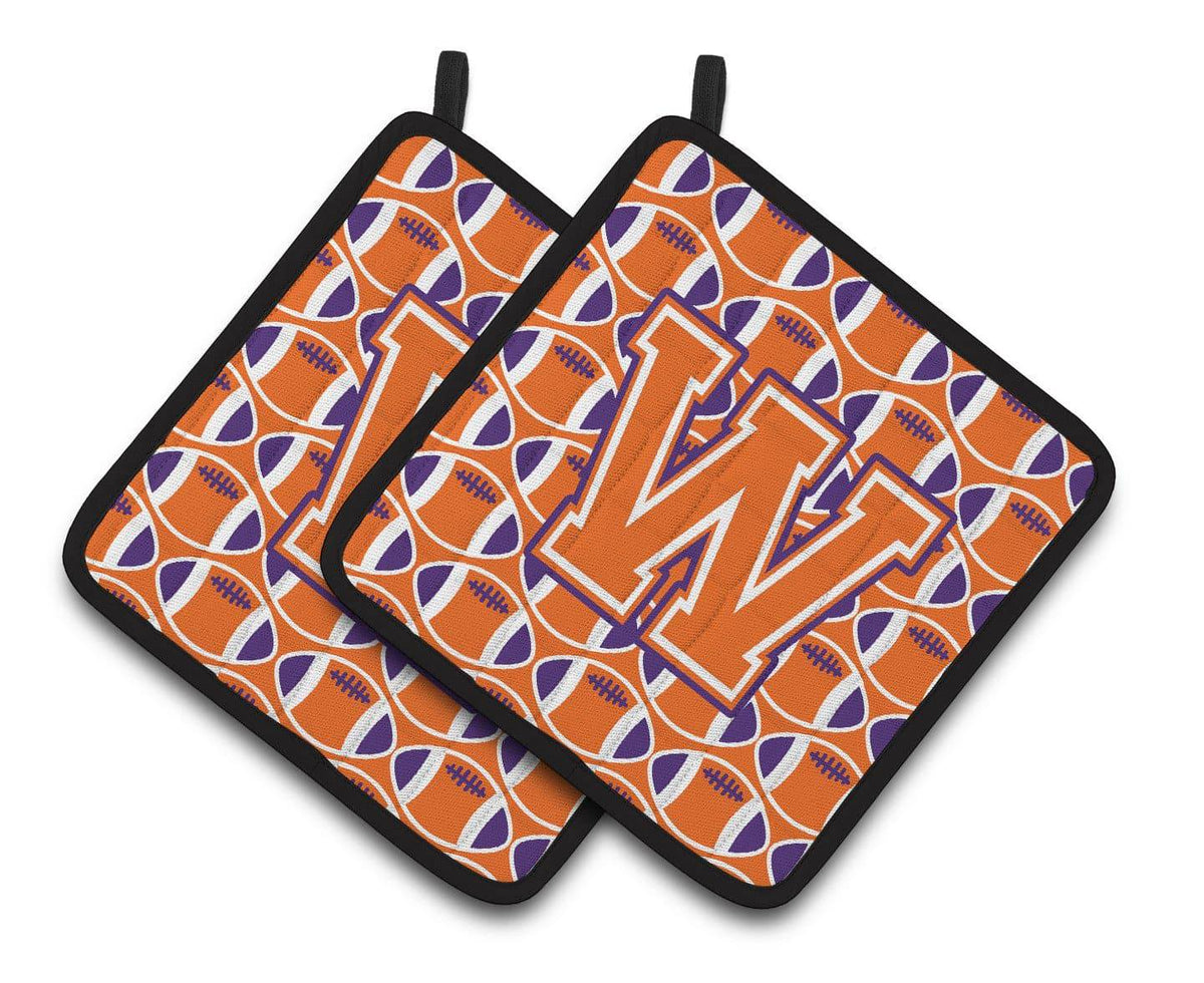 &quot;Letter W Football Orange, White and Regalia Pair of Pot Holders CJ1072-WPTHD&quot; - the-store.com
