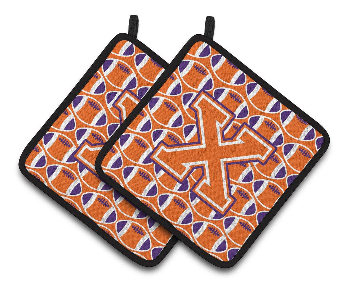 &quot;Letter X Football Orange, White and Regalia Pair of Pot Holders CJ1072-XPTHD&quot; - the-store.com