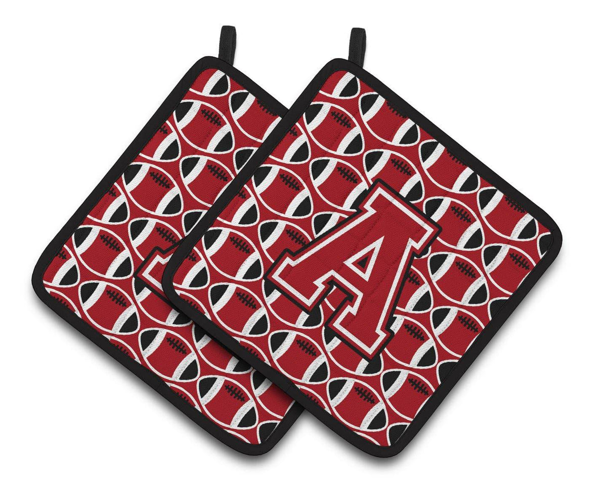 &quot;Letter A Football Red, Black and White Pair of Pot Holders CJ1073-APTHD&quot; - the-store.com