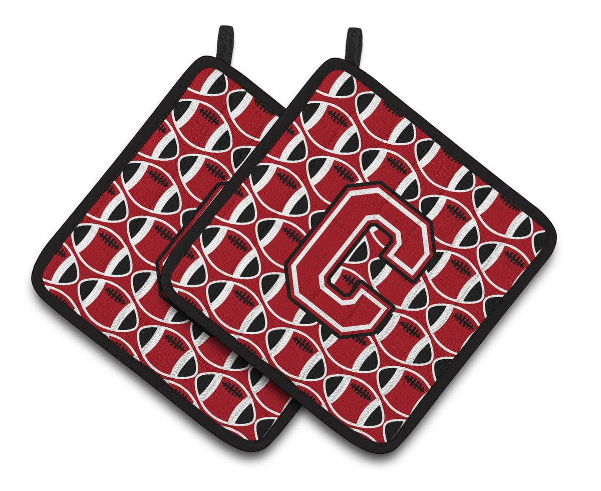 &quot;Letter C Football Red, Black and White Pair of Pot Holders CJ1073-CPTHD&quot; - the-store.com