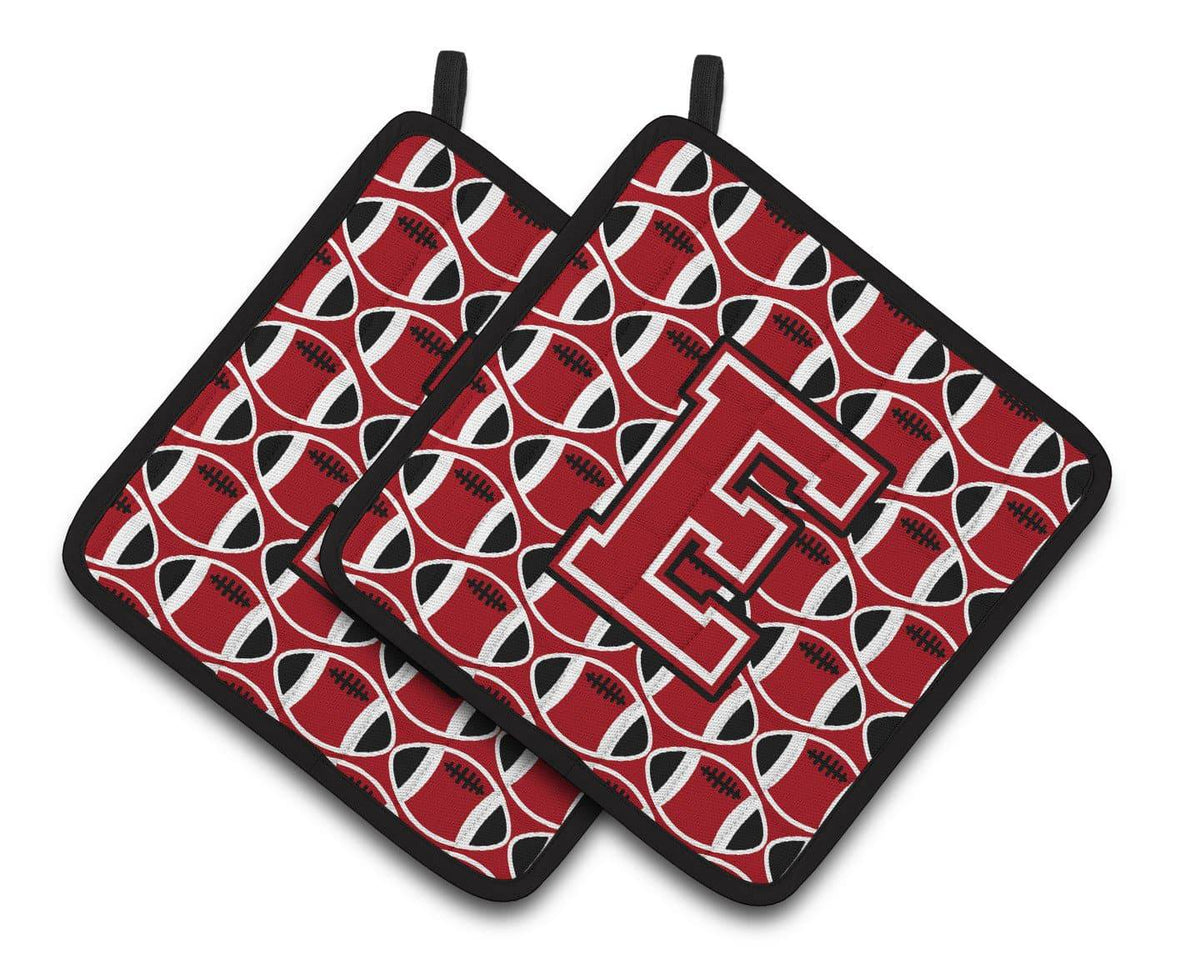 &quot;Letter E Football Red, Black and White Pair of Pot Holders CJ1073-EPTHD&quot; - the-store.com