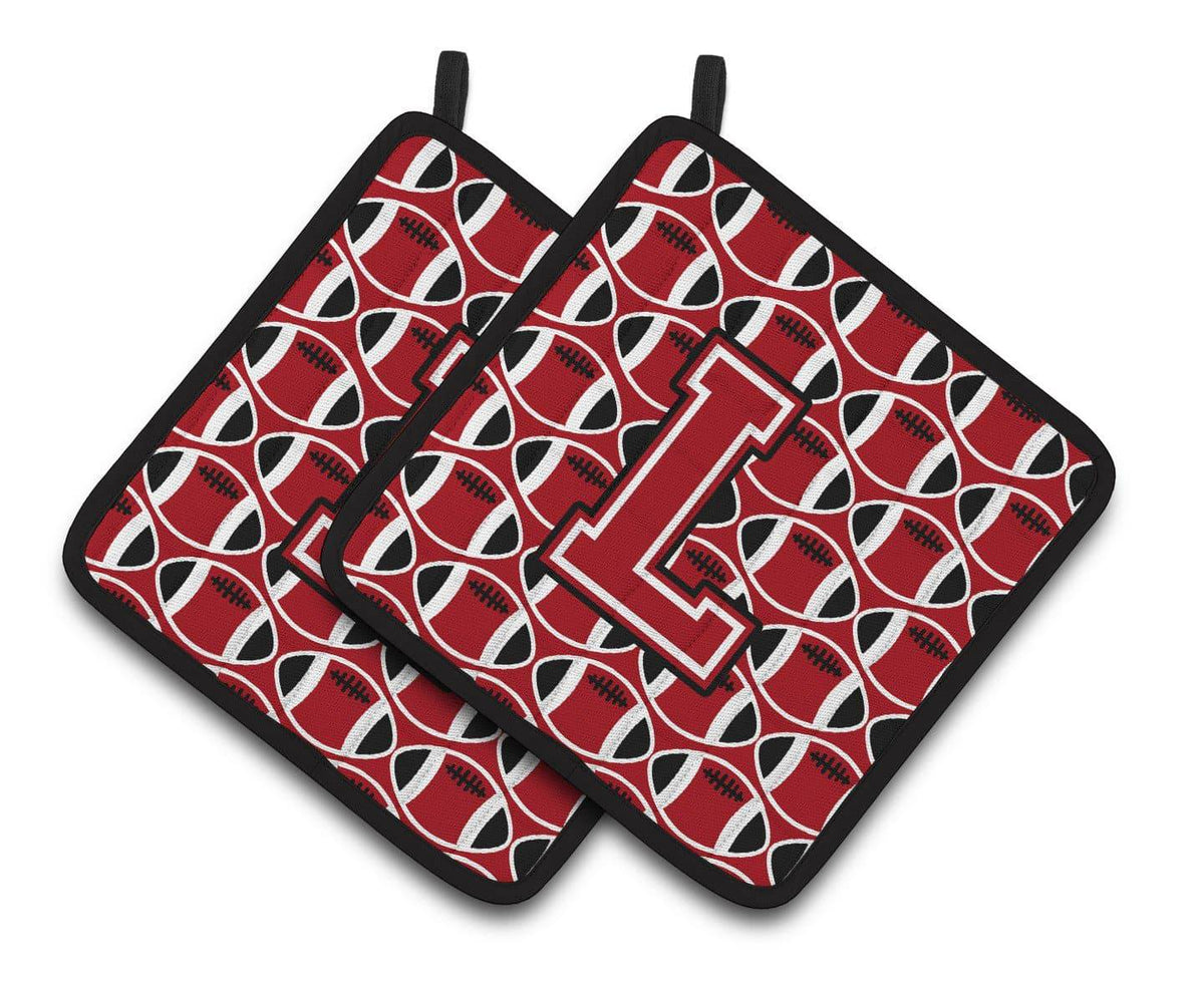 &quot;Letter L Football Red, Black and White Pair of Pot Holders CJ1073-LPTHD&quot; - the-store.com