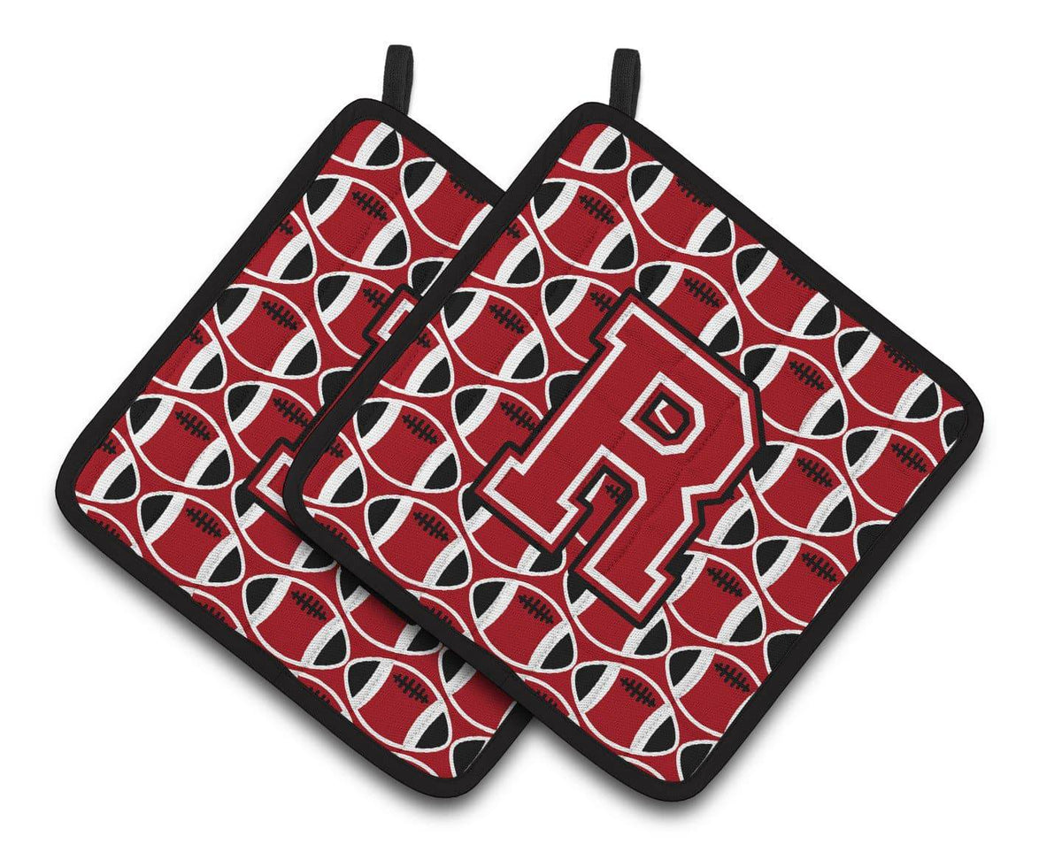 &quot;Letter R Football Red, Black and White Pair of Pot Holders CJ1073-RPTHD&quot; - the-store.com