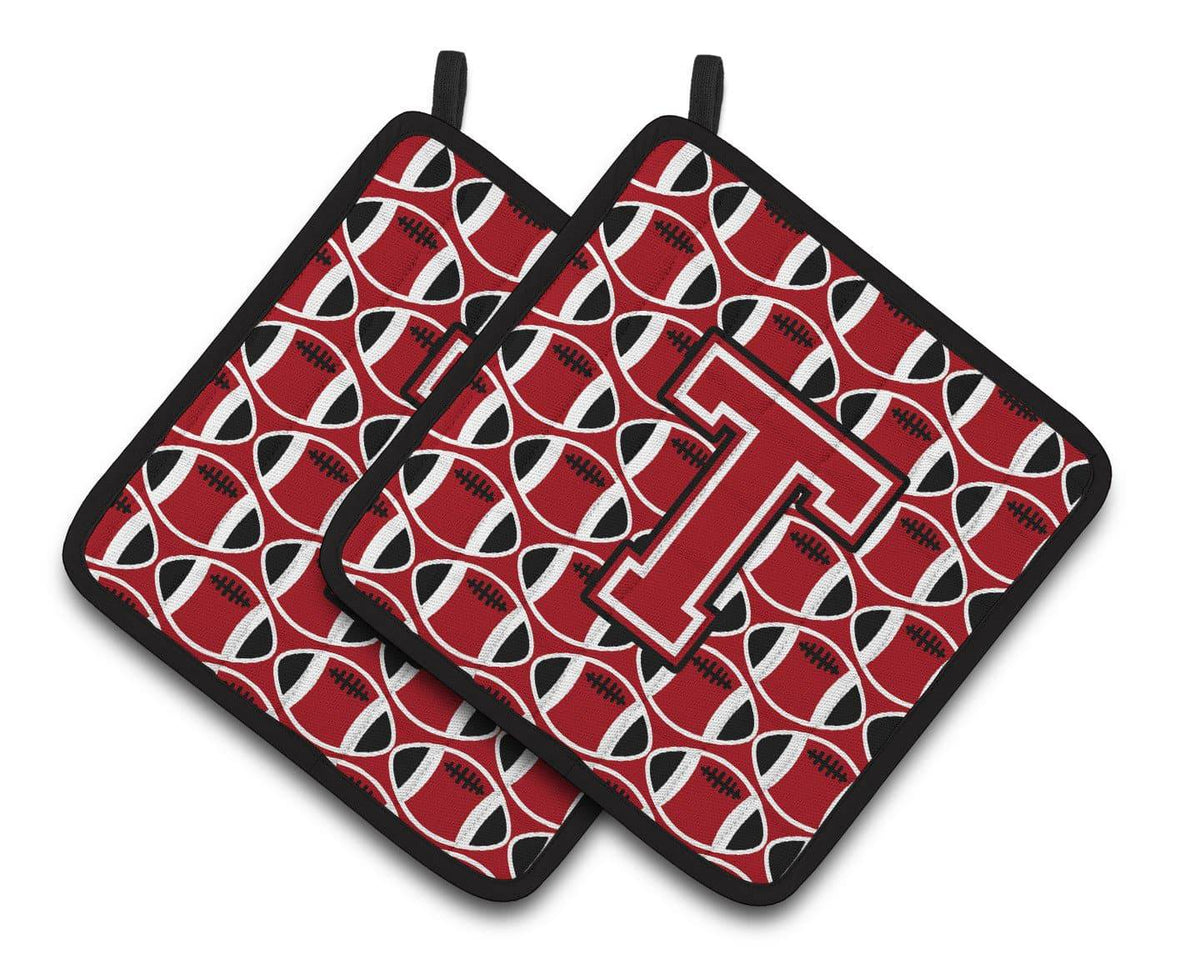 &quot;Letter T Football Red, Black and White Pair of Pot Holders CJ1073-TPTHD&quot; - the-store.com
