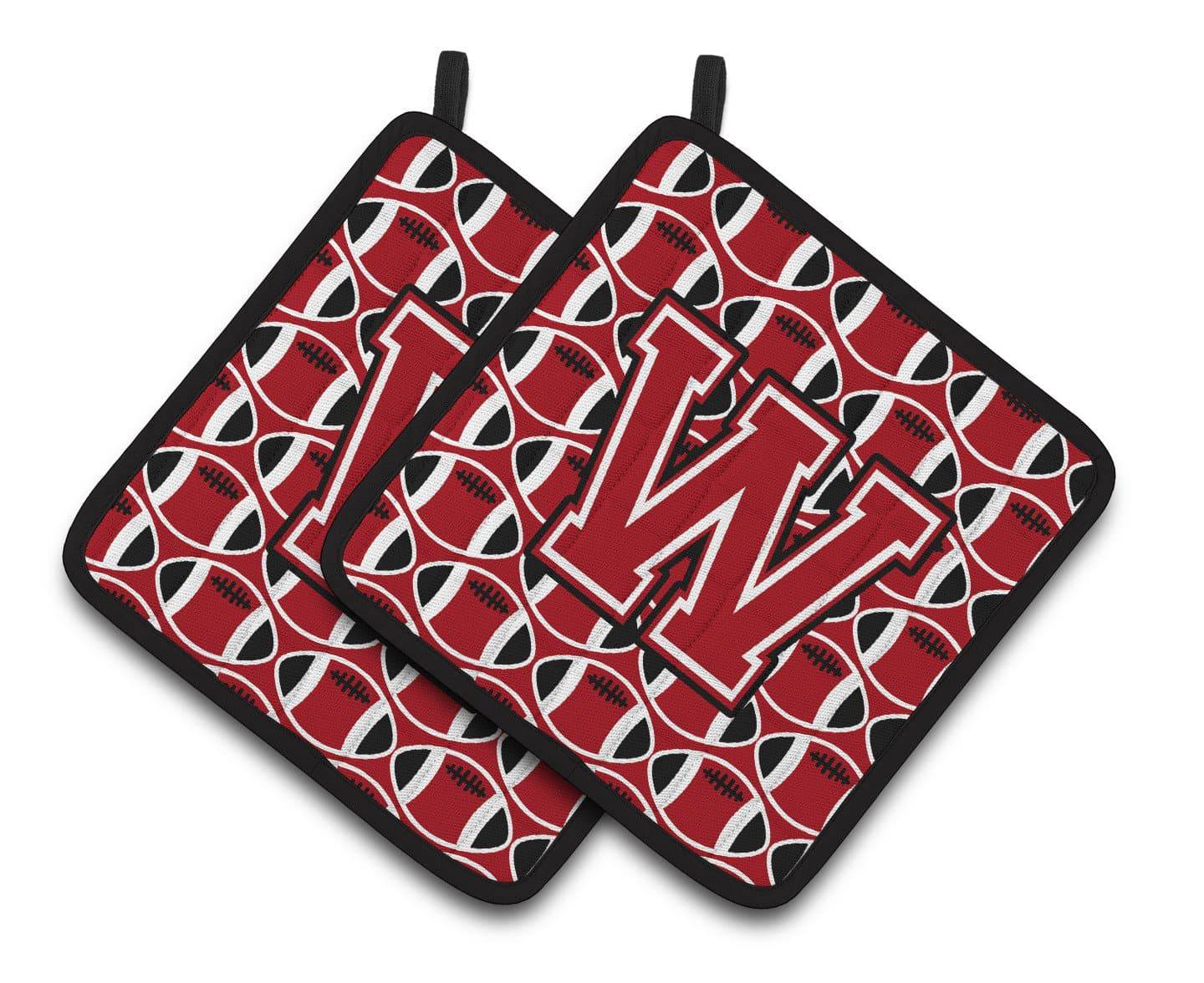 "Letter W Football Red, Black and White Pair of Pot Holders CJ1073-WPTHD" - the-store.com
