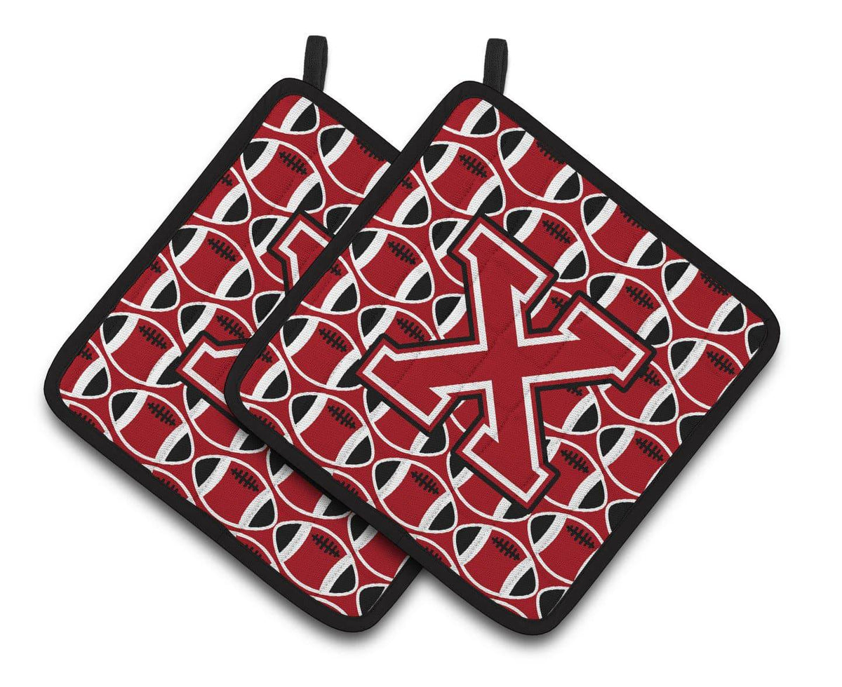 &quot;Letter X Football Red, Black and White Pair of Pot Holders CJ1073-XPTHD&quot; - the-store.com