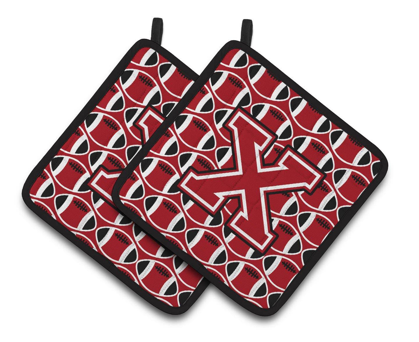 "Letter X Football Red, Black and White Pair of Pot Holders CJ1073-XPTHD" - the-store.com