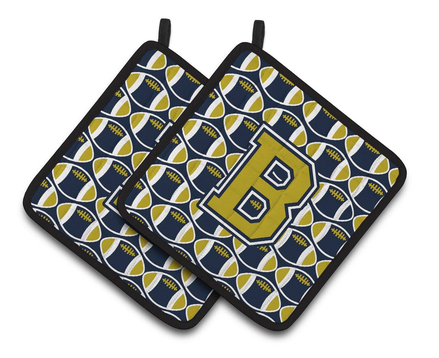 Letter B Football Blue and Gold Pair of Pot Holders CJ1074-BPTHD - the-store.com