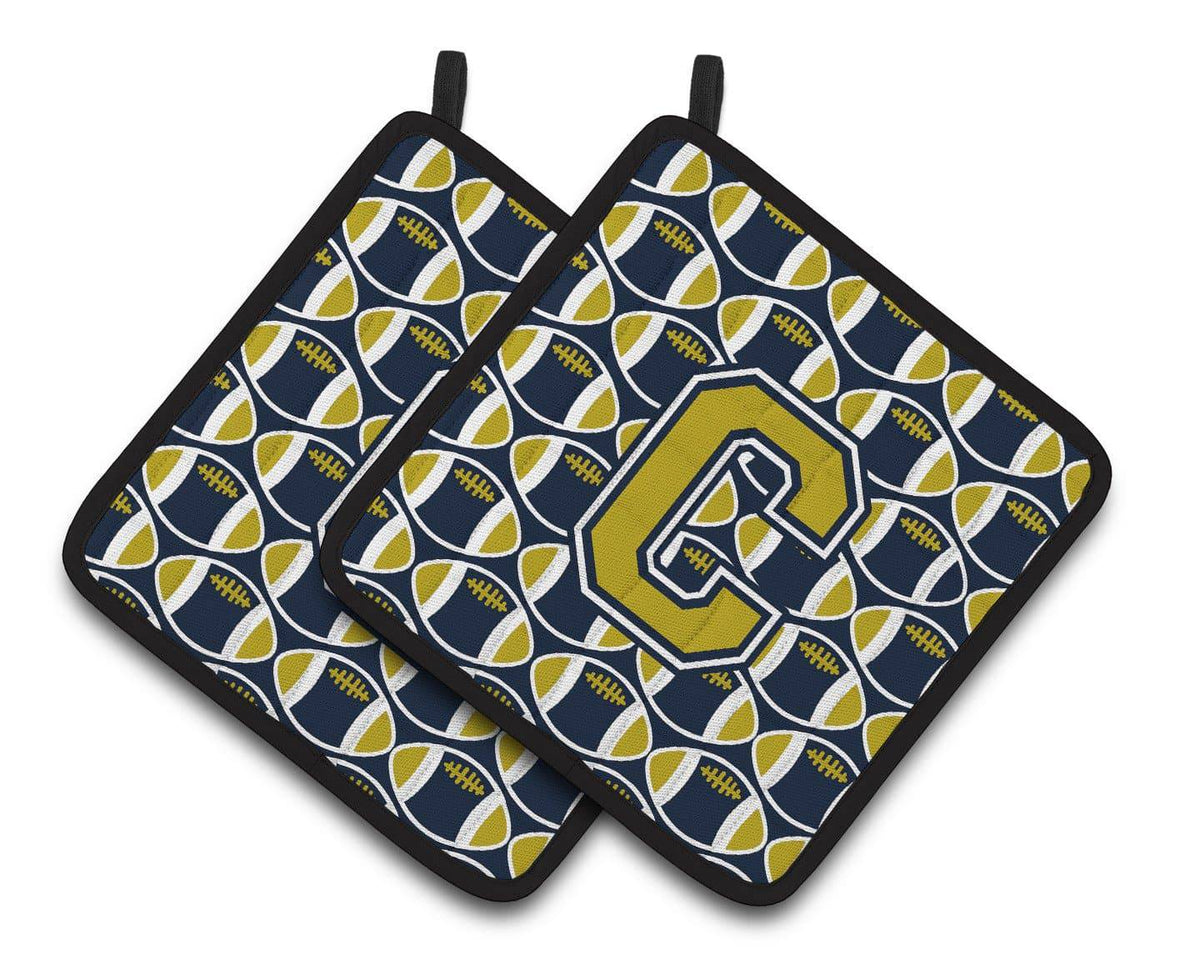 Letter C Football Blue and Gold Pair of Pot Holders CJ1074-CPTHD - the-store.com
