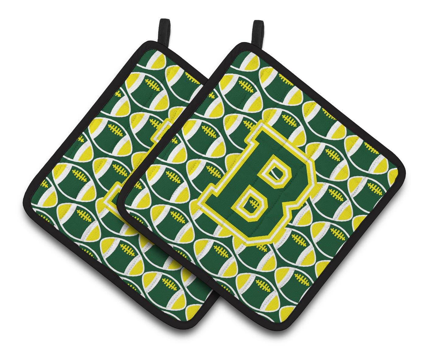 Letter B Football Green and Yellow Pair of Pot Holders CJ1075-BPTHD - the-store.com