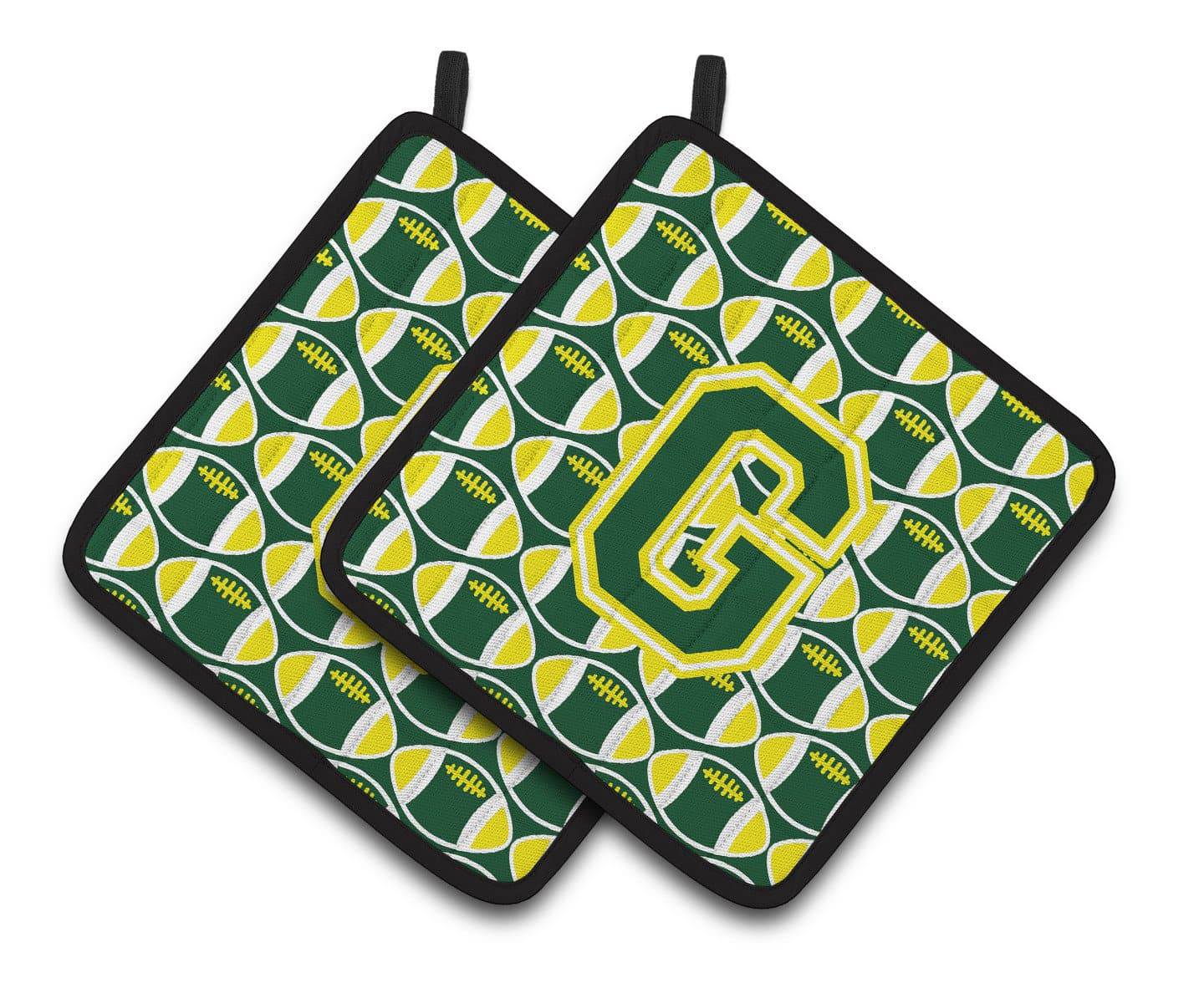 Letter G Football Green and Yellow Pair of Pot Holders CJ1075-GPTHD - the-store.com