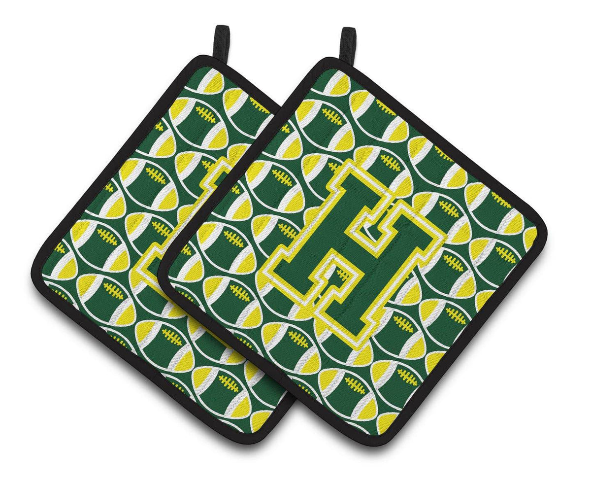 Letter H Football Green and Yellow Pair of Pot Holders CJ1075-HPTHD - the-store.com