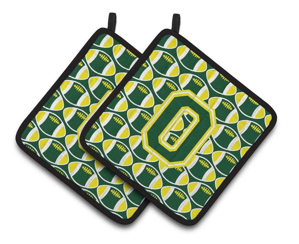 Letter O Football Green and Yellow Pair of Pot Holders CJ1075-OPTHD - the-store.com