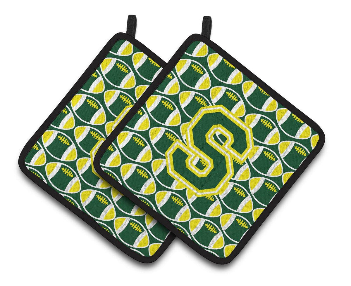 Letter S Football Green and Yellow Pair of Pot Holders CJ1075-SPTHD - the-store.com