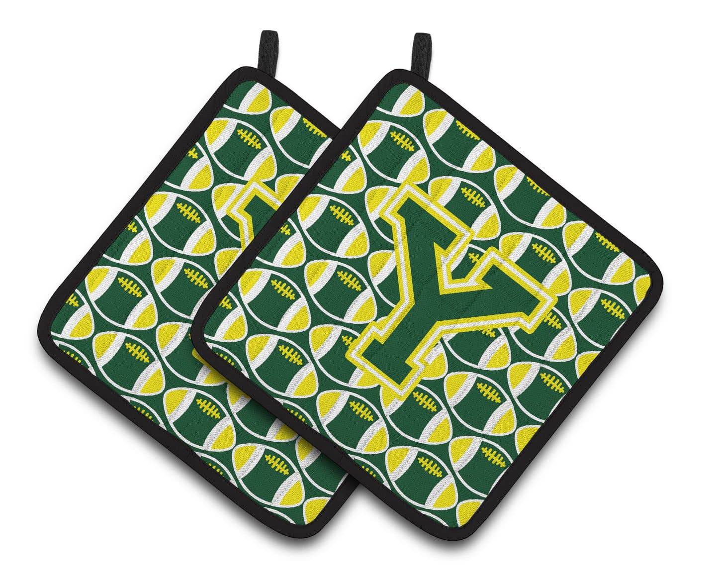 Letter Y Football Green and Yellow Pair of Pot Holders CJ1075-YPTHD - the-store.com